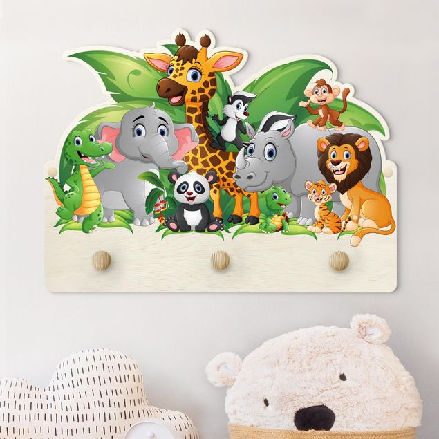Kinderzimmer Wandgarderobe mit Tieren Animali della giungla