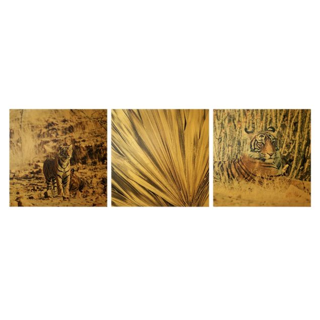 Tele con paesaggi Foglie di palma tigrate e dorate