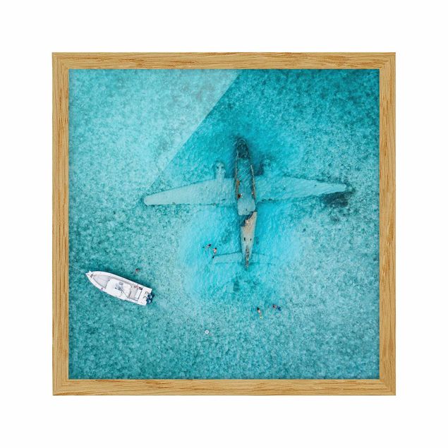 Poster con cornice - Top View relitto aereo nel mare