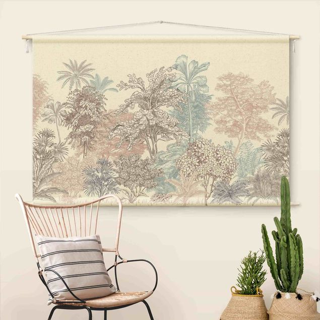 Arazzi da parete xxl Foresta tropicale con palme in pastello