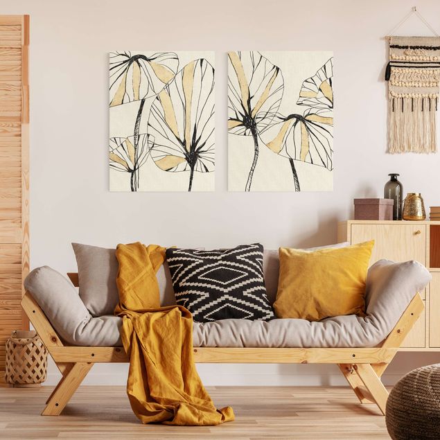 Riproduzione quadri su tela Foglie tropicali con oro