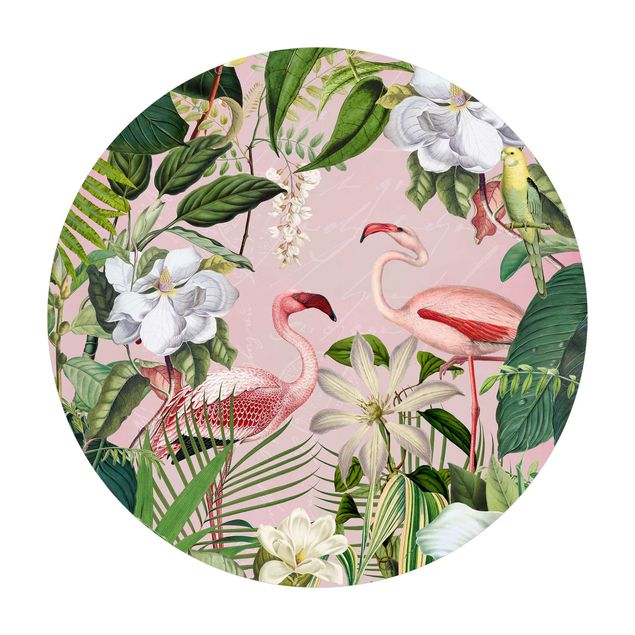 Tappeti effetto naturale Fenicotteri tropicali con piante in rosa