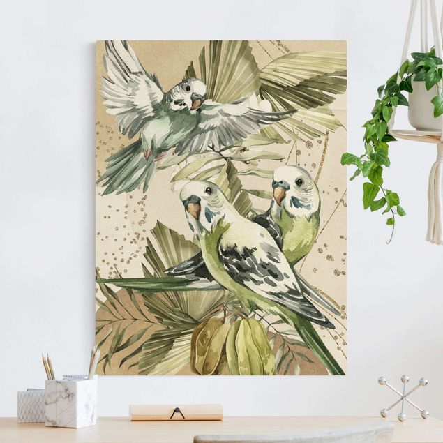 Quadri con uccelli Uccelli tropicali - Budgerigar verde
