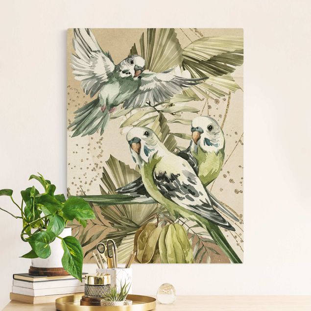 quadri con animali Uccelli tropicali - Budgerigar verde