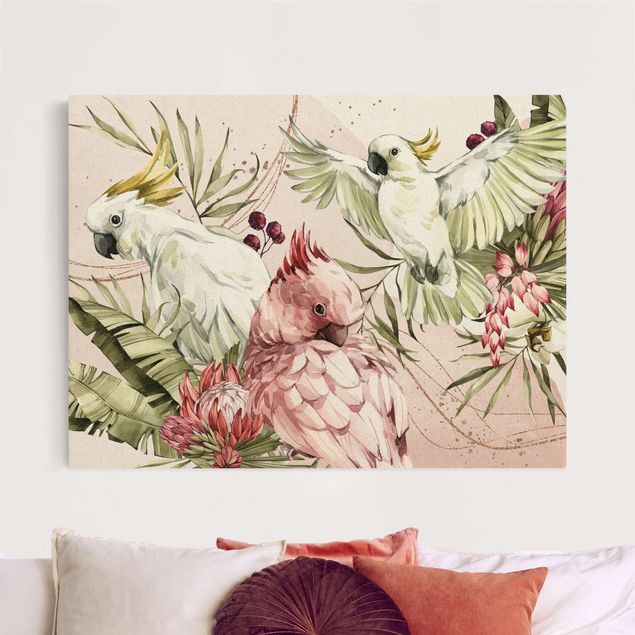quadri con animali Uccelli tropicali - Cacatua rosa e bianco