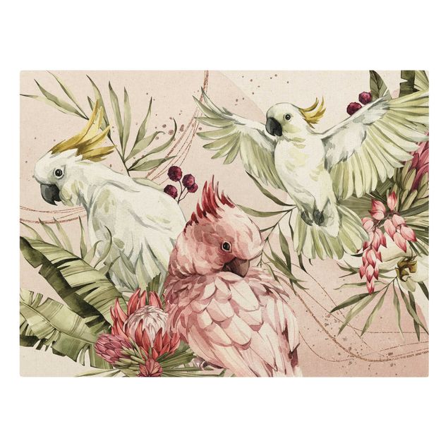 Riproduzioni su tela Uccelli tropicali - Cacatua rosa e bianco