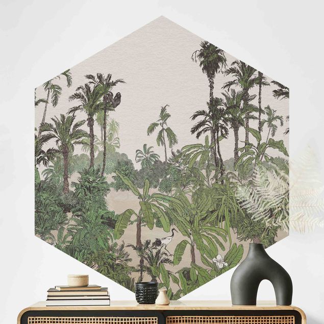 carta da parati effetto giungla Disegno tropicale - Jungel in acquerello