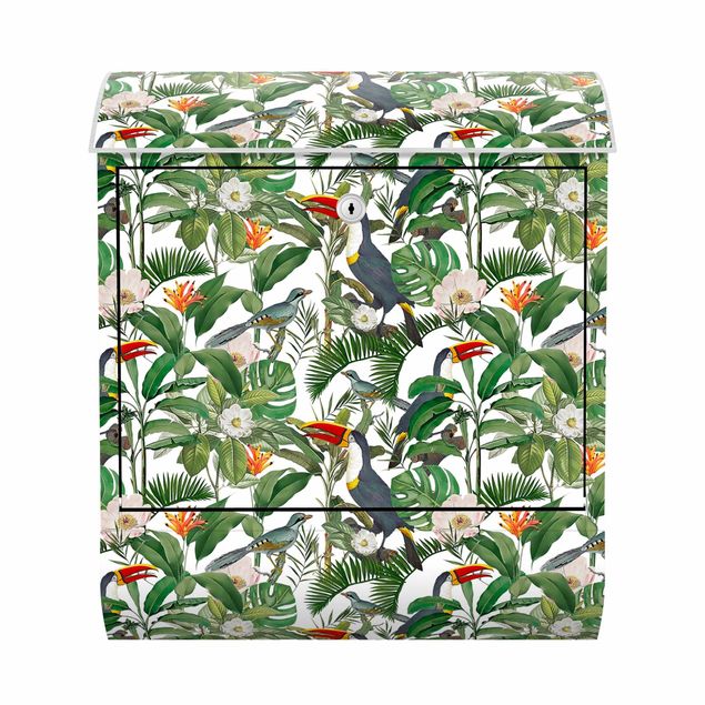 Cassetta postale - Tucano tropicale con monstera e foglie di palma
