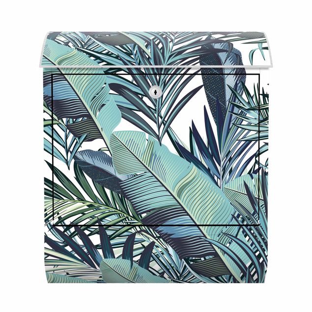 Cassetta postale - Trama con giungla di foglie turchese
