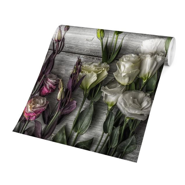 Carta da parati - Tulip Rose Shabby wood look