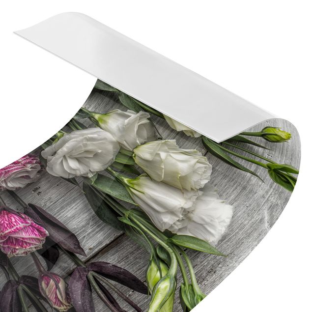 rivestimento cucina grigio scuro Tulipano Rosa su Legno Shabby