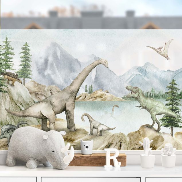 pellicola adesiva colorata per vetri Oasi preistorica di dinosauri