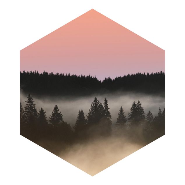 Carta da parati esagonale adesiva con disegni - Foresta di nebbia sognante