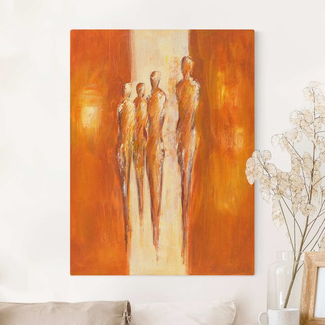 quadro astratto moderno Quattro figure in arancione 02