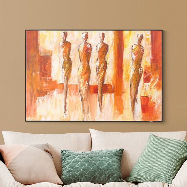 Frame da parete con tessuto in tensione con quadro intercambiabile classico Quattro figure in arancione