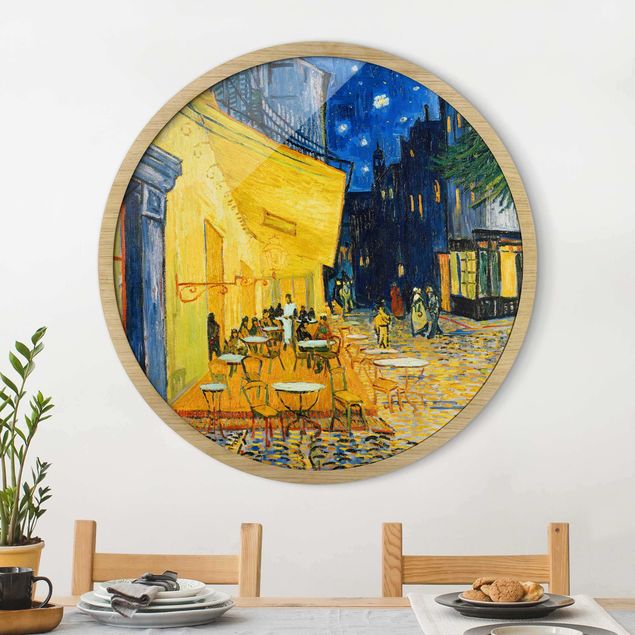 Poster con cornice rotonda Vincent van Gogh - Terrazza di un caffè di notte