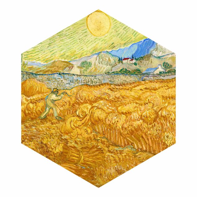 Carta da parati esagonale adesiva con disegni - Vincent van Gogh - Campo di grano con mietitore
