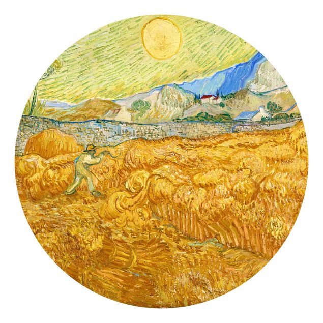 Carta da parati rotonda autoadesiva - Vincent van Gogh - Campo di grano con Reaper