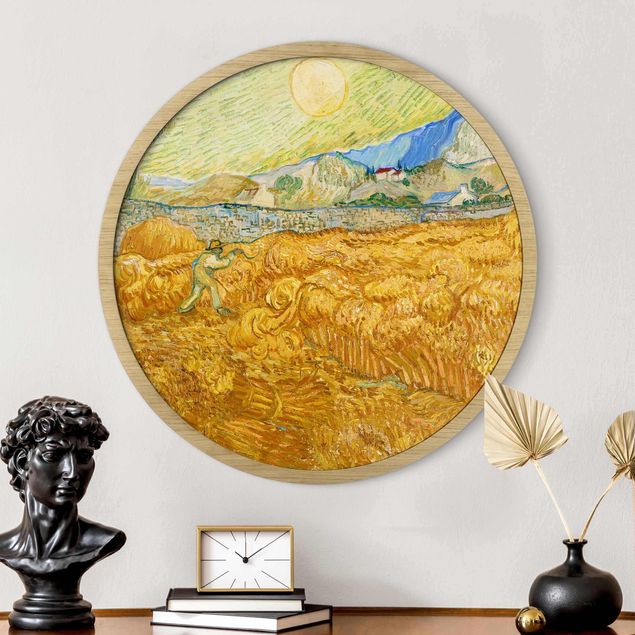 Poster con cornice rotonda Vincent Van Gogh - Il raccolto, il campo di grano