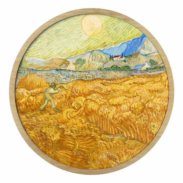 Quadro rotondo incorniciato - Vincent van Gogh - Campo di grano con mietitore