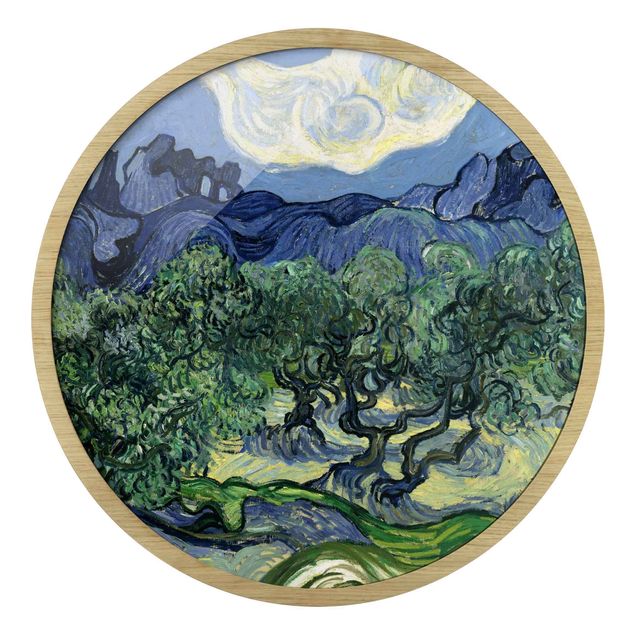 Quadro rotondo incorniciato - Vincent van Gogh - Alberi di ulivo