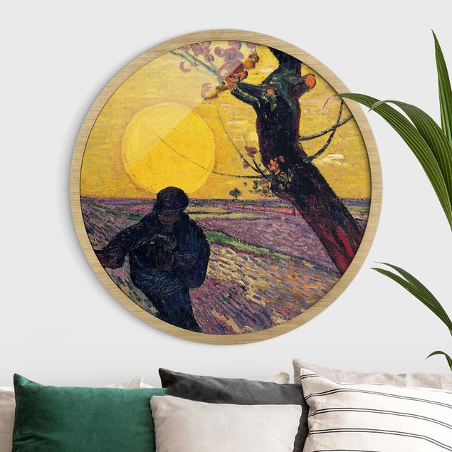 Poster con cornice rotonda Vincent Van Gogh - Seminatore con sole al tramonto