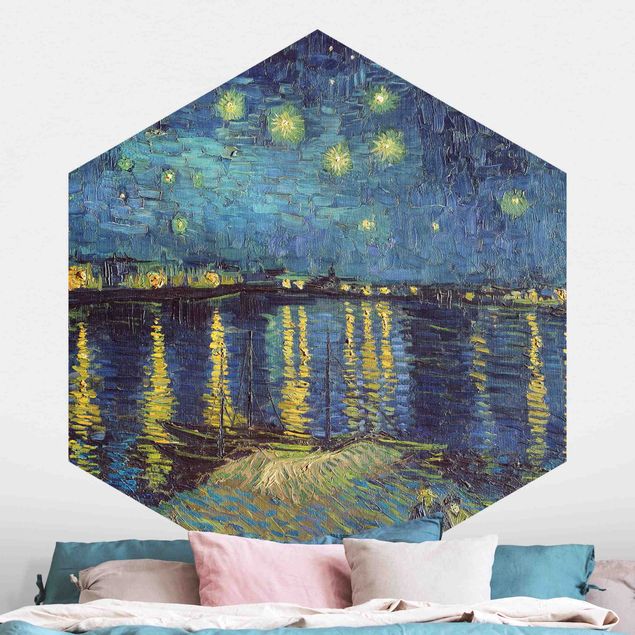 Carta da parati esagonale Vincent Van Gogh - Notte stellata sul Rodano