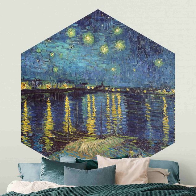 Carta da parati esagonale adesiva con disegni - Vincent van Gogh - Notte stellata sul Rodano