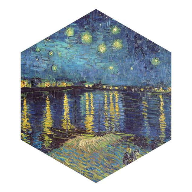 Carta da parati esagonale adesiva con disegni - Vincent van Gogh - Notte stellata sul Rodano