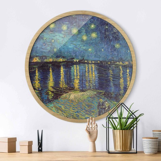 Poster con cornice rotonda Vincent Van Gogh - Notte stellata sul Rodano
