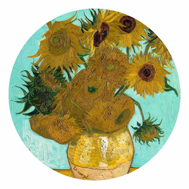 Carta da parati rotonda autoadesiva - Vincent van Gogh - Vaso con girasoli