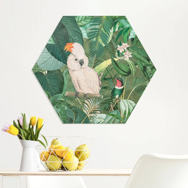 quadri con animali Vintage Collage - Cacatua e colibrì
