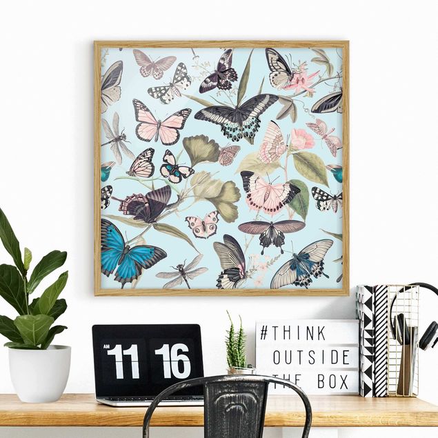 stampe animali Collage vintage - Farfalle e libellule