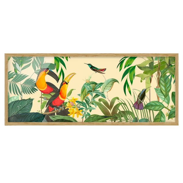 Poster con cornice - Collage vintage - Uccelli nella giungla