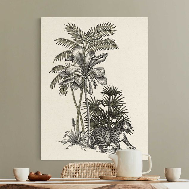 Tela leoni Illustrazione vintage - Tigre e palme