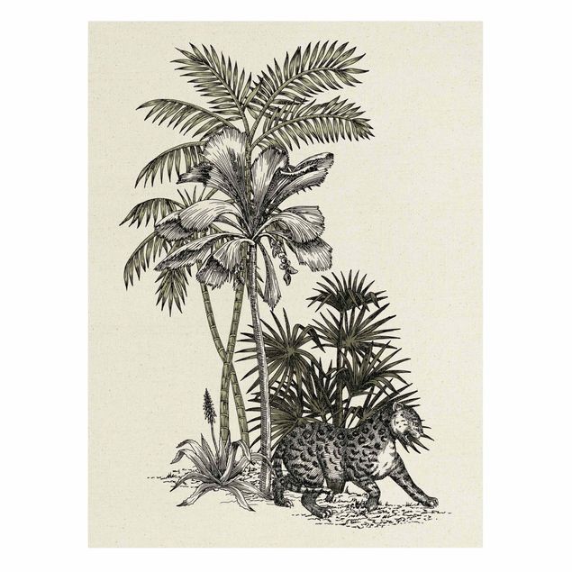 Quadro su tela fiori Illustrazione vintage - Tigre e palme