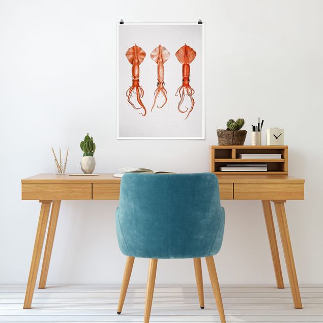 Gal Design quadri Illustrazione vintage di un calamaro rosso