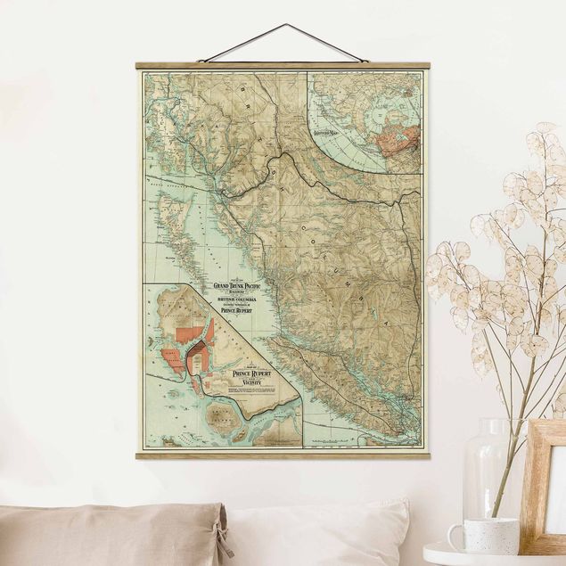 Foto su tessuto da parete con bastone - Cartina vintage della Columbia Britannica - Verticale 3:4