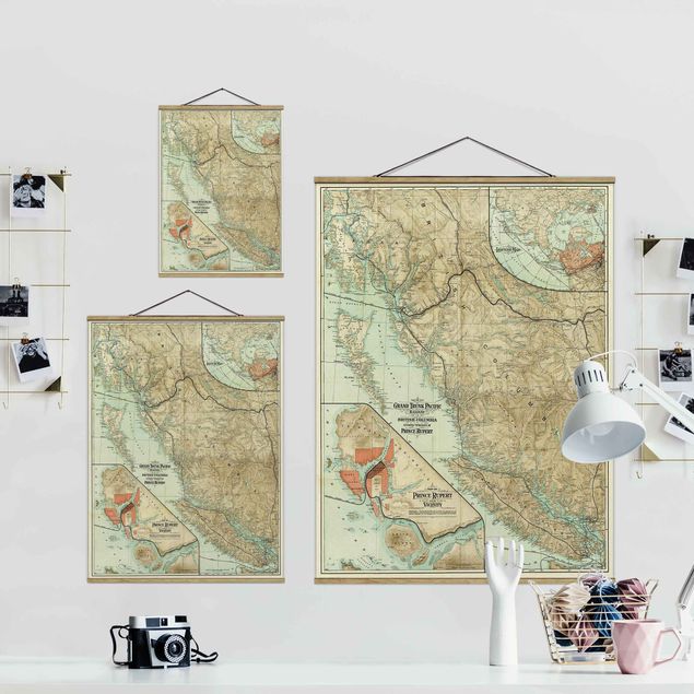 Foto su tessuto da parete con bastone - Cartina vintage della Columbia Britannica - Verticale 3:4