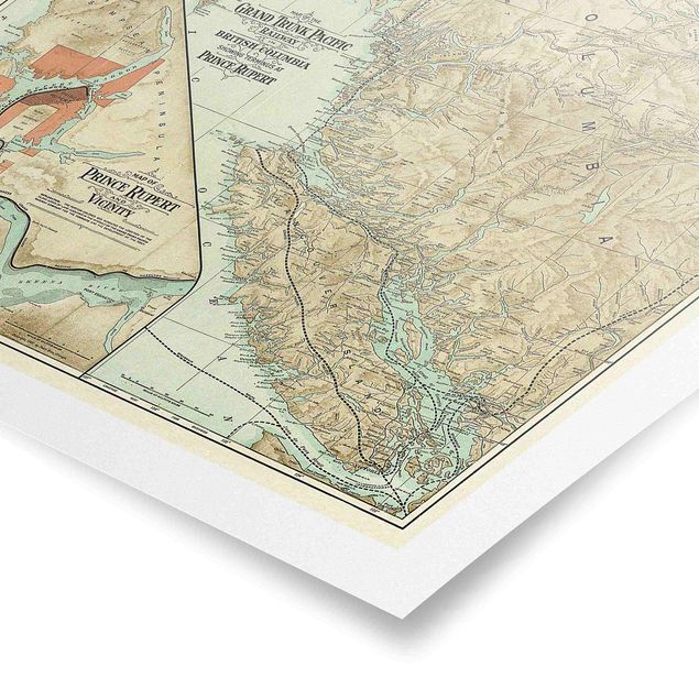 Poster - Cartina vintage della Columbia Britannica
