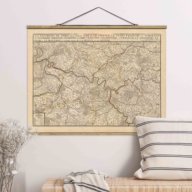 Foto su tessuto da parete con bastone - Cartina vintage della Francia - Orizzontale 4:3