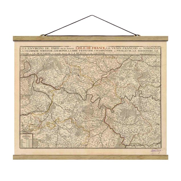 Foto su tessuto da parete con bastone - Cartina vintage della Francia - Orizzontale 4:3