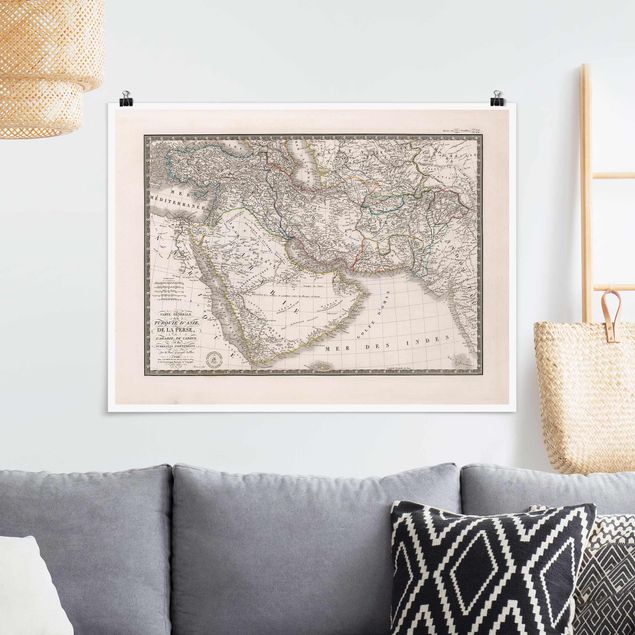 poster da parete vintage Mappa vintage del Medio Oriente