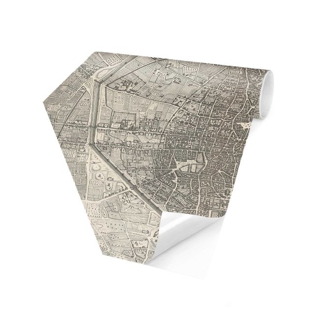 Carta da parati esagonale adesiva con disegni - Mappa vintage Paris