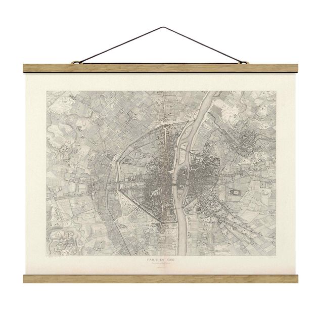 Foto su tessuto da parete con bastone - Mappa vintage Paris - Orizzontale 4:3