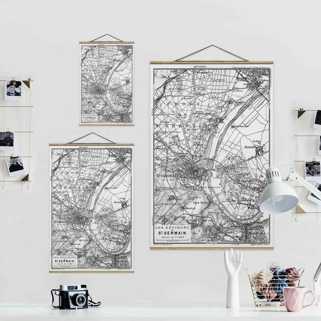 Foto su tessuto da parete con bastone - Mappa di Saint-Germain a Parigi - Verticale 2:3