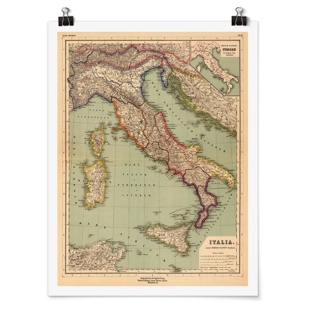 Poster Cartina geografica vintage dell'Italia su