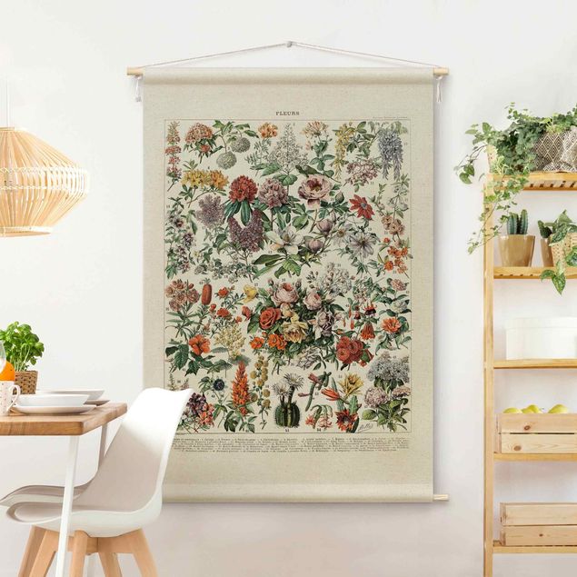 Arazzi da parete moderno Tavola didattica vintage con fiori II