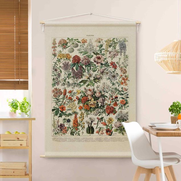 Arazzi da parete xxl Tavola didattica vintage con fiori II