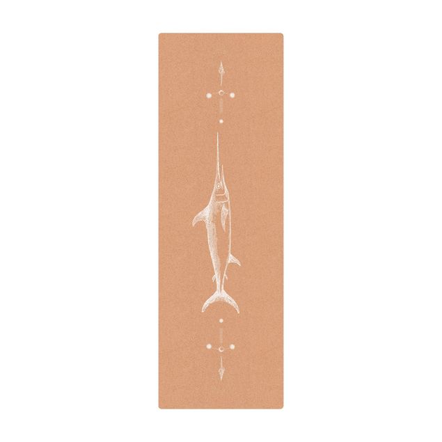Tappetino di sughero - Pesce spada vintage in bianco - Formato verticale 1:3
